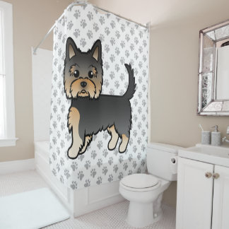 Black And Tan Yorkshire Terrier Cartoon Dog &amp; Paws Shower Curtain