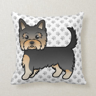 Black And Tan Yorkshire Terrier Cartoon Dog &amp; Paws Throw Pillow