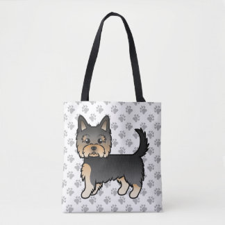 Black And Tan Yorkshire Terrier Cartoon Dog &amp; Paws Tote Bag