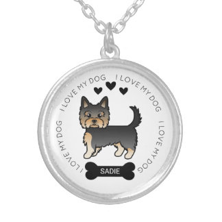 Black And Tan Yorkshire Terrier Dog Love &amp; Name Silver Plated Necklace