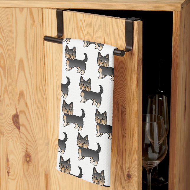 Black And Tan Yorkshire Terrier Dog Pattern Kitchen Towel (Thirds Fold)