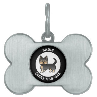 Black And Tan Yorkshire Terrier With Name &amp; Number Pet ID Tag