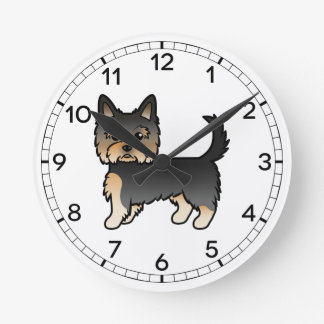 Black And Tan Yorkshire Terrier Yorkie Cartoon Dog Round Clock