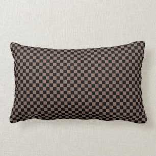 Black and Taupe Brown Checkered Lumbar Pillow