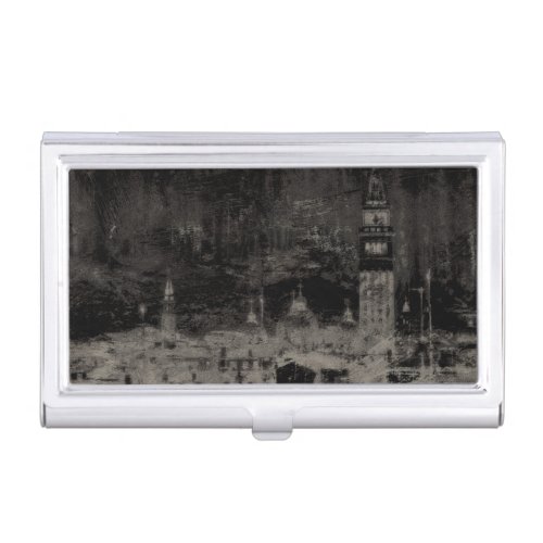 Black and Taupe Distressed Skyline Venice Italy Business Card Case