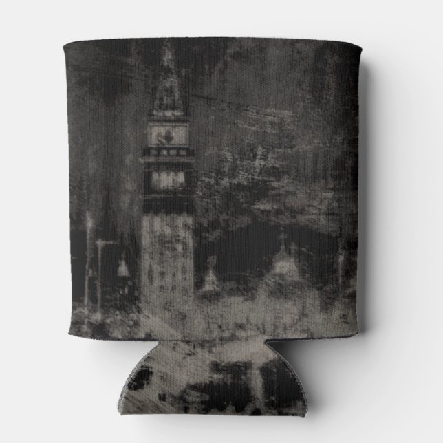 Black and Taupe Distressed Skyline Venice Italy Can Cooler (Back)