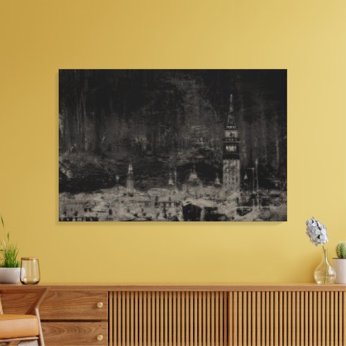 Black and Taupe Distressed Skyline Venice Italy Canvas Print