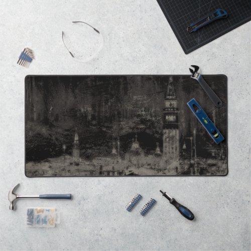 Black and Taupe Distressed Skyline Venice Italy Desk Mat