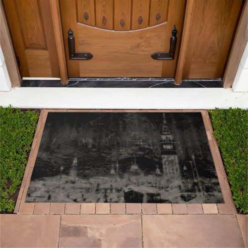 Black and Taupe Distressed Skyline Venice Italy Doormat