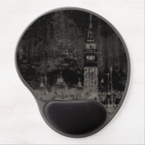 Black and Taupe Distressed Skyline Venice Italy Gel Mouse Pad
