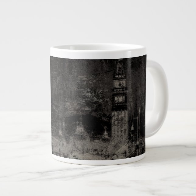 Black and Taupe Distressed Skyline Venice Italy Giant Coffee Mug (Front Right)