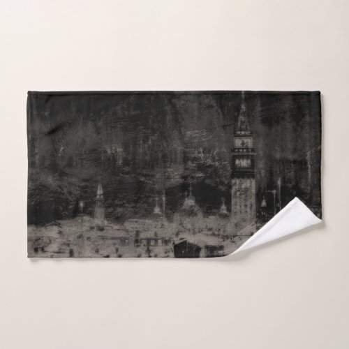 Black and Taupe Distressed Skyline Venice Italy Hand Towel