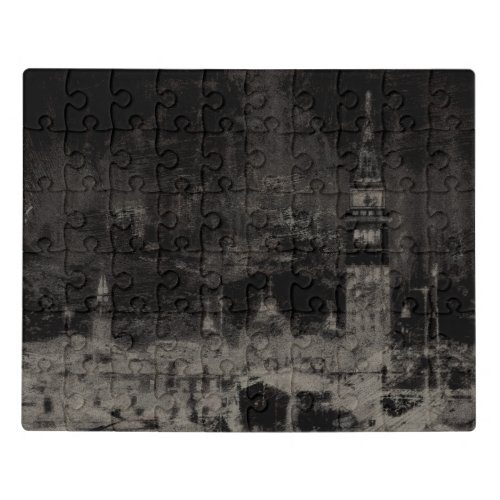 Black and Taupe Distressed Skyline Venice Italy Jigsaw Puzzle