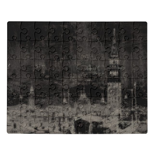Black and Taupe Distressed Skyline Venice Italy Jigsaw Puzzle (Puzzle Horizontal)