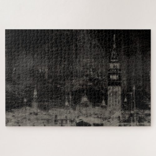 Black and Taupe Distressed Skyline Venice Italy Jigsaw Puzzle