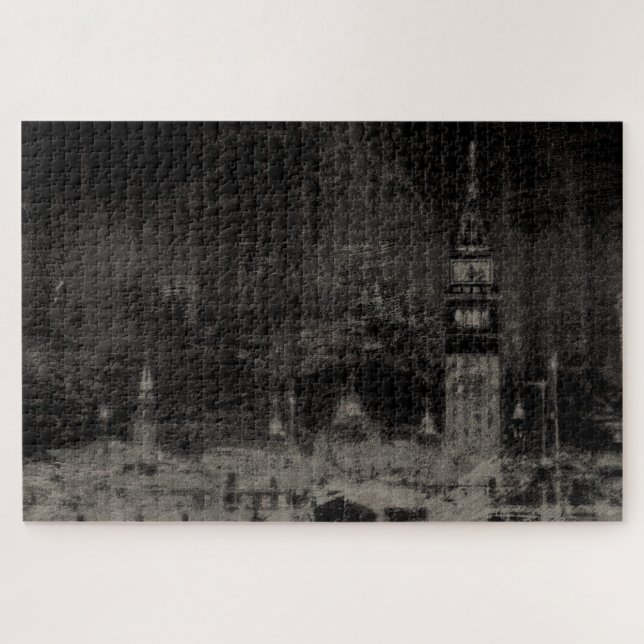 Black and Taupe Distressed Skyline Venice Italy Jigsaw Puzzle (Horizontal)