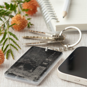 Black and Taupe Distressed Skyline Venice Italy Keychain