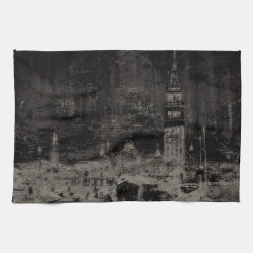 Black and Taupe Distressed Skyline Venice Italy Kitchen Towel