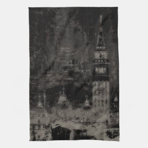Black and Taupe Distressed Skyline Venice Italy Kitchen Towel