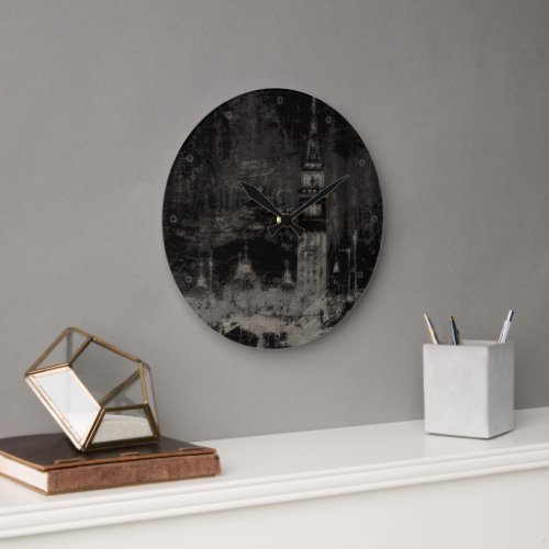 Black and Taupe Distressed Skyline Venice Italy Large Clock