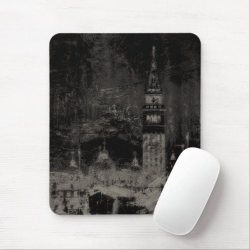Black and Taupe Distressed Skyline Venice Italy Mouse Pad