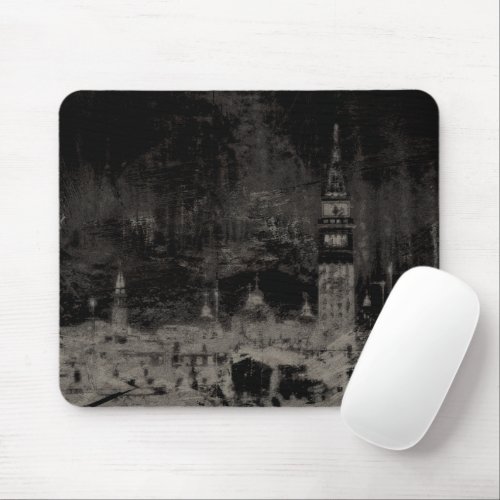 Black and Taupe Distressed Skyline Venice Italy Mouse Pad