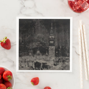 Black and Taupe Distressed Skyline Venice Italy Paper Dinner Napkins