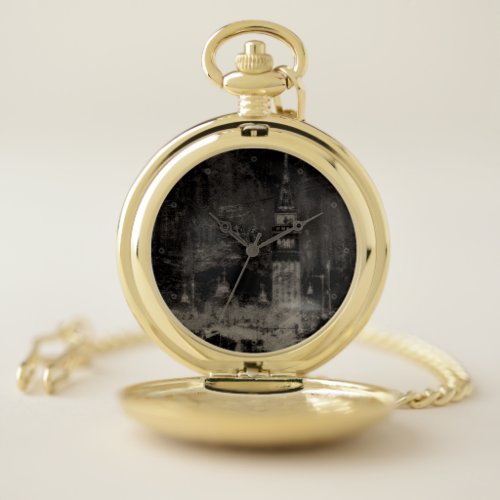 Black and Taupe Distressed Skyline Venice Italy Pocket Watch