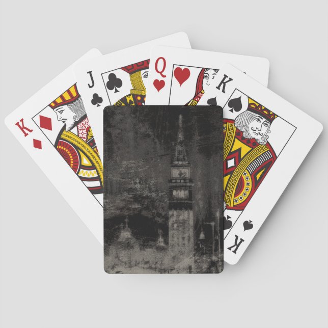 Black and Taupe Distressed Skyline Venice Italy Poker Cards (Back)