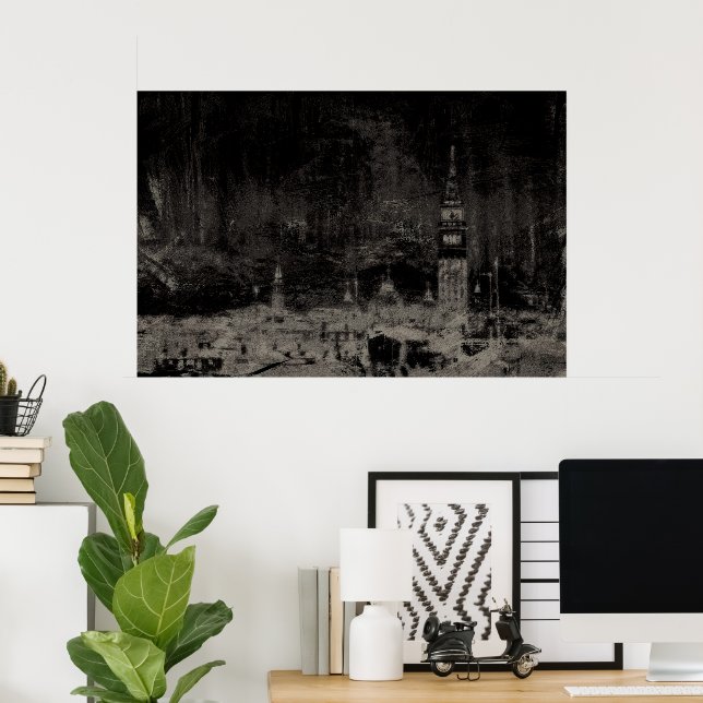 Black and Taupe Distressed Skyline Venice Italy Poster (Home Office)