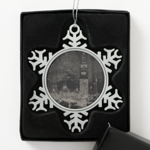 Black and Taupe Distressed Skyline Venice Italy Snowflake Pewter Christmas Ornament