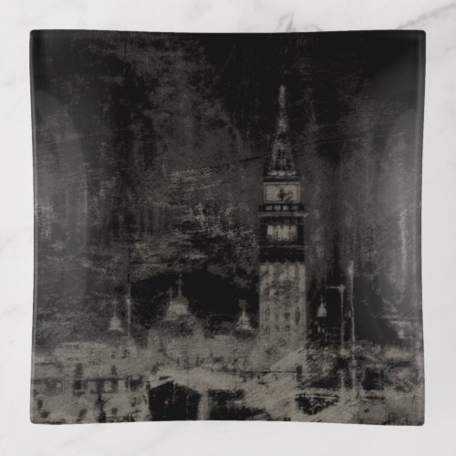 Black and Taupe Distressed Skyline Venice Italy Trinket Tray