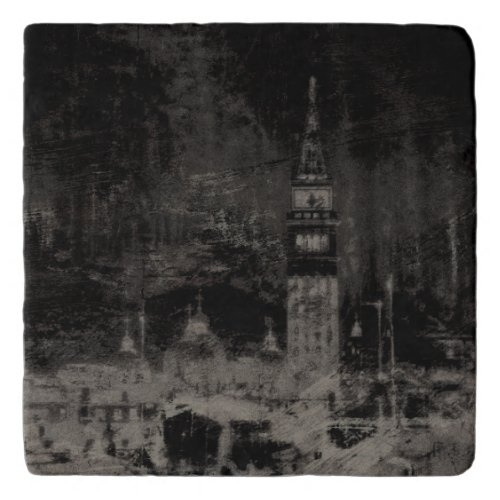 Black and Taupe Distressed Skyline Venice Italy Trivet