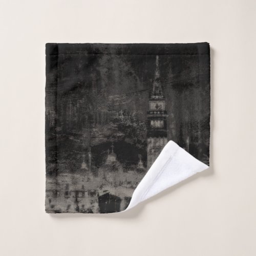 Black and Taupe Distressed Skyline Venice Italy Wash Cloth