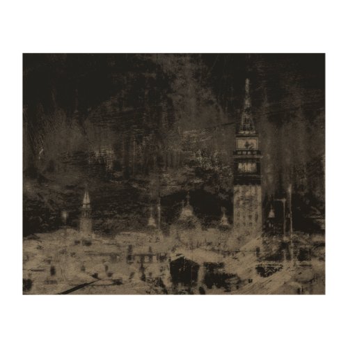 Black and Taupe Distressed Skyline Venice Italy Wood Wall Art