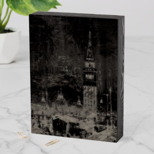 Black and Taupe Distressed Skyline Venice Italy Wooden Box Sign