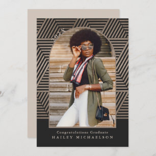 Black and Taupe Geometric Print Photo Graduation Invitation