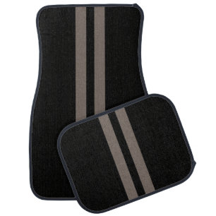 Black and Taupe Sporty Racing Stripes Car Floor Mat