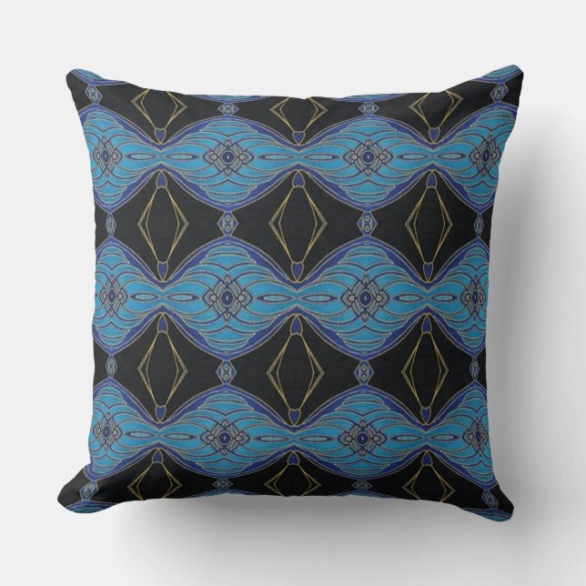 Black and Teal Abstract Floral Diamonds PIllow (Front)