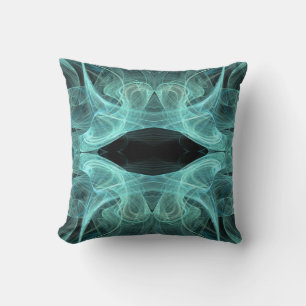 Black and Teal Abstract Fractal Pillow