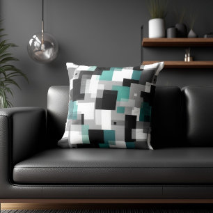 Black and Teal Abstract Pattern Throw Pillow