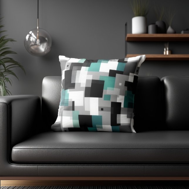 Black and Teal Abstract Pattern Throw Pillow (Creator Uploaded)