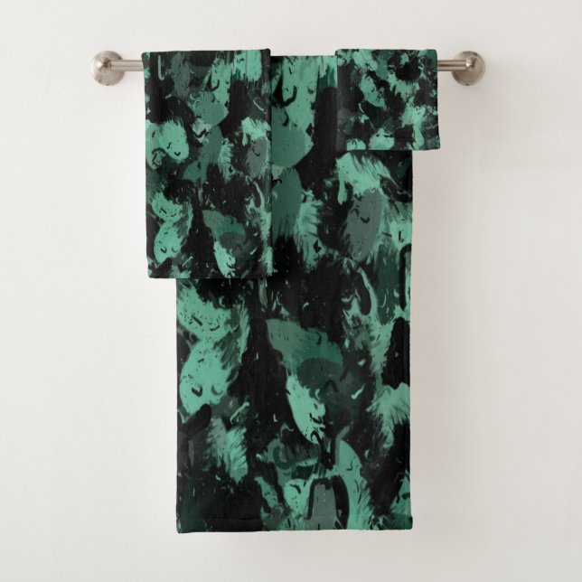Black and Teal Bath Towel Set (Insitu)