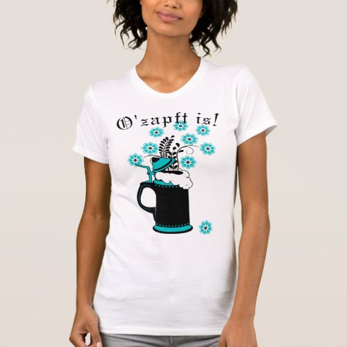 Black and Teal Beer Stein and Flowers Oktoberfest T_Shirt