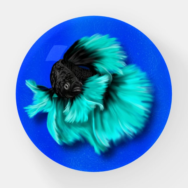 Black and Teal Betta Fish Paperweight (Front)