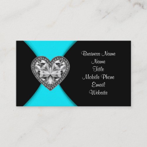 Black Teal Blue Heart Business Card