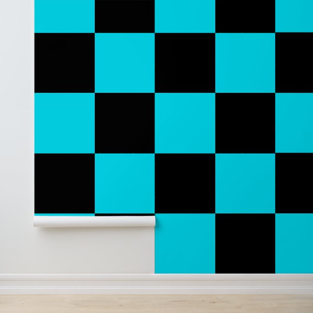Black and Teal Blue Check Wallpaper - Custom Color (Application)