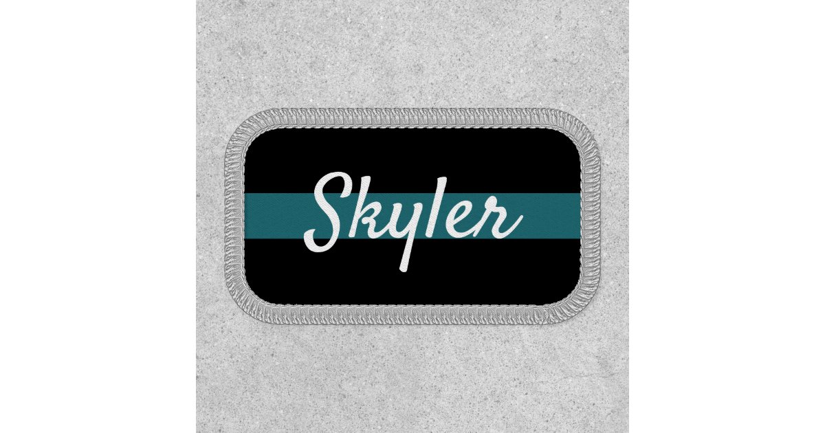 Black and teal blue custom name patches | Zazzle