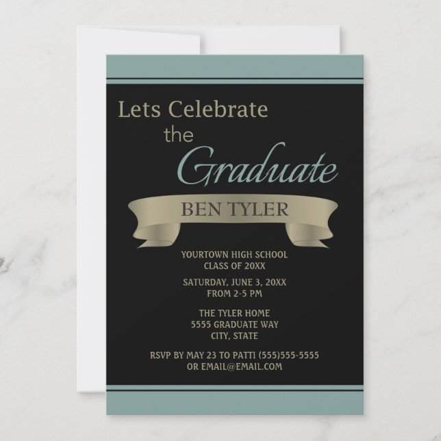 Black and Teal / Blue Graduation Party Invitation (Front)