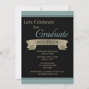 Black and Teal / Blue Graduation Party Invitation